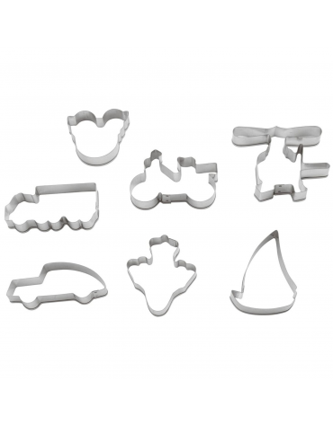 Set tagliapasta a forma veicoli in acciaio inox, 7 pezzi - altezza cm 2