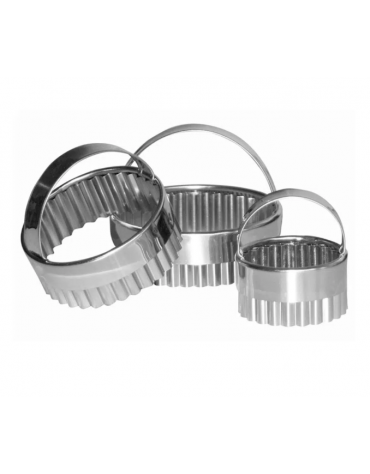 Set 3 tagliapasta rotondi festonati in acciaio inox con manico - diametro cm 6, cm 7, cm 8 - altezza cm 3