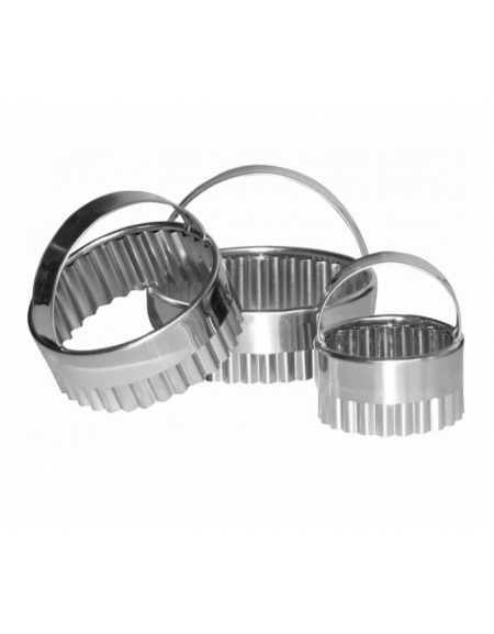 Set 3 tagliapasta rotondi festonati in acciaio inox con manico - diametro cm 6, cm 7, cm 8 - altezza cm 3