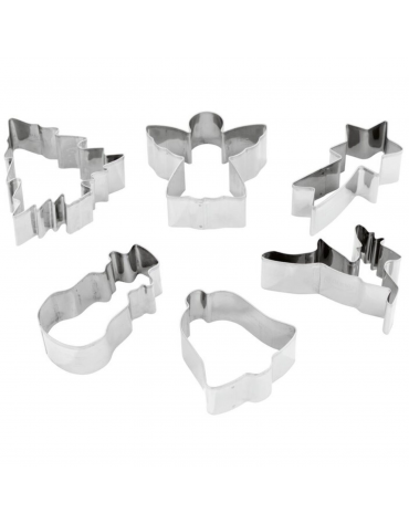 Set tagliapasta forme natalizie in acciaio inox, 6 pezzi - cm 8x8x3h