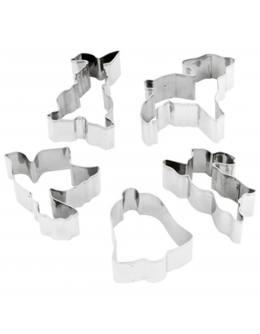 Set tagliapasta forme a tema pasqua in acciaio inox, 5 pezzi - cm 8x8x3h