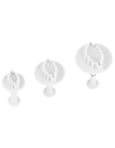 Set 3 tagliapasta con espulsore in ABS, forma agrifoglio - diametro da cm 3 a cm 4,5 - altezza cm 5