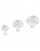 Set 3 tagliapasta con espulsore in ABS, forma petunia - diametro da cm 3 a cm 4,5 - altezza cm 5
