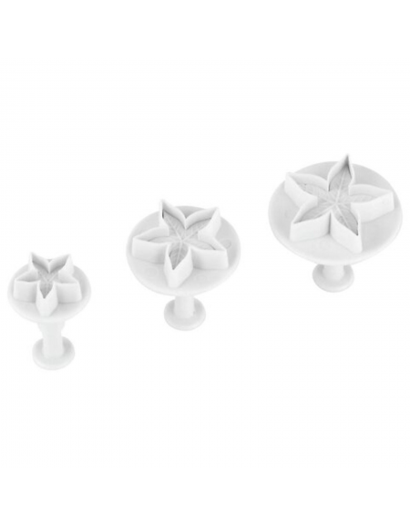 Set 3 tagliapasta con espulsore in ABS, forma petunia - diametro da cm 3 a cm 4,5 - altezza cm 5