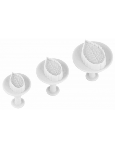 Set 3 tagliapasta con espulsore in ABS, forma foglia di rosa - diametro da cm 3 a cm 5 - altezza cm 5