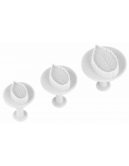 Set 3 tagliapasta con espulsore in ABS, forma foglia di rosa - diametro da cm 3 a cm 5 - altezza cm 5