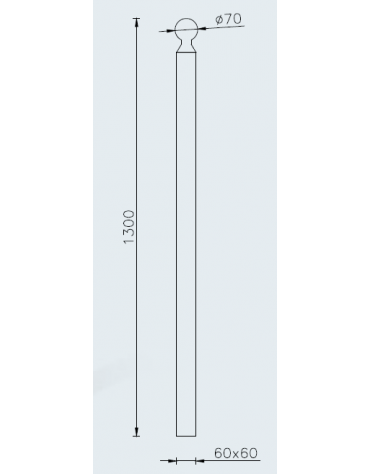 Dissuasore realizzato in tubolare quadro di acciaio 60×60 mm con sfera decorativa superiore da cm Ø7 - senza anelli 