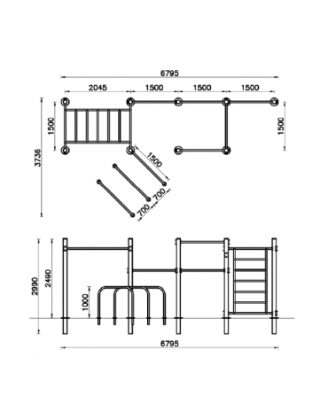 Stazione fitness realizzata in acciaio zincato e verniciato con varie postazioni - Attrezzo per il rafforzamento muscolare - cm 