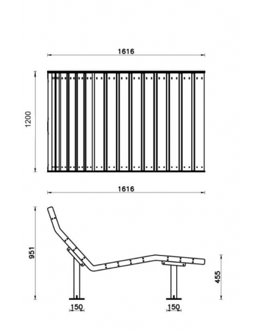 Panchina Chaise longue, struttura in acciaio e doghe in legno di pino - da tassellare - cm 120x161,6x95,1h