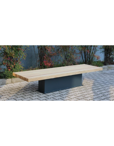 Panchina con schienale da 180 cm, dal design elegante, struttura in acciaio zincato e verniciato, seduta in legno di pregio