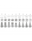Set 9 bocchette per decorazione in acciaio inox unipezzo con fori liscio, seghettato e croce  - diametro base mm 18