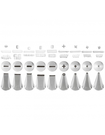 Set 9 bocchette per decorazione in acciaio inox unipezzo con fori liscio, seghettato e croce  - diametro base mm 18