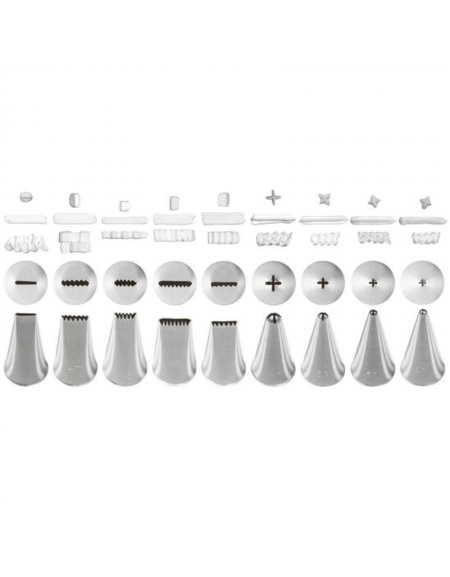 Set 9 bocchette per decorazione in acciaio inox unipezzo con fori liscio, seghettato e croce  - diametro base mm 18