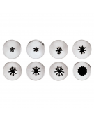 Set 8 bocchette per decorazione in acciaio inox unipezzo con foro a stella a stella frastagliata  - diametro base mm 18