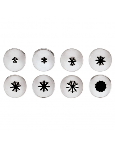 Set 8 bocchette per decorazione in acciaio inox unipezzo con foro a stella a stella frastagliata  - diametro base mm 18