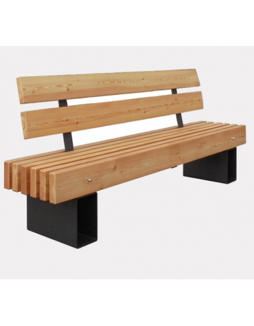 Panchina con schienale e braccioli, in acciaio zincato e verniciato, seduta e schienale in legno di pregio - cm 200x43,3x87,3h