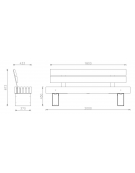 Panchina con schienale e braccioli, in acciaio zincato e verniciato, seduta e schienale in legno di pregio - cm 200x43,3x87,3h