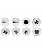 Set 8 bocchette per decorazione in acciaio inox unipezzo con fori assorti  - diametro base mm 18