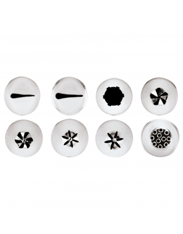Set 8 bocchette per decorazione in acciaio inox unipezzo con fori assorti  - diametro base mm 18