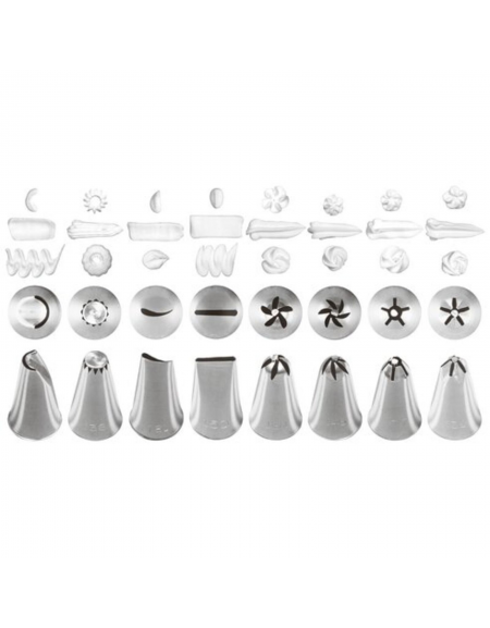 Set 8 bocchette assortite per decorazione in acciaio inox unipezzo  - diametro base mm 18
