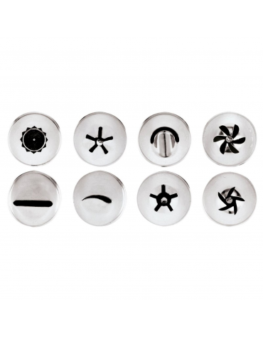 Set 8 bocchette assortite per decorazione in acciaio inox unipezzo  - diametro base mm 18