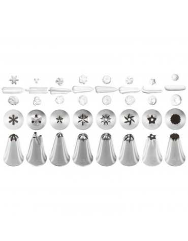 Set 8 bocchette assortite per sac à poche in acciaio inox unipezzo  - diametro base mm 18