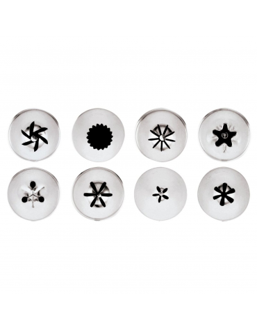 Set 8 bocchette assortite per sac à poche in acciaio inox unipezzo  - diametro base mm 18