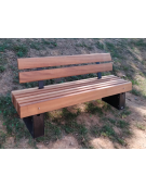 Panchina con schienale e braccioli, in acciaio zincato e verniciato, seduta e schienale in legno di pino - cm 200x43,3x87,3h