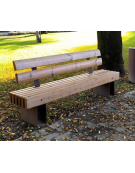 Panchina con schienale e braccioli, in acciaio zincato e verniciato, seduta e schienale in legno di pino - cm 200x43,3x87,3h