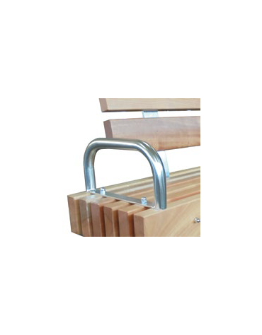 Panchina con schienale e braccioli, in acciaio zincato e verniciato, seduta e schienale in legno di pino - cm 200x43,3x87,3h