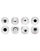 Set 8 bocchette per sac à poche in acciaio inox unipezzo con fori assortiti  - diametro base mm 18