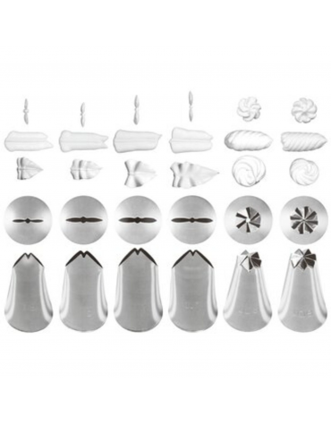 Set 6 bocchette per decorazione in acciaio inox unipezzo con fori assortiti  - diametro base mm 25