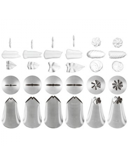 Set 6 bocchette per decorazione in acciaio inox unipezzo con fori assortiti  - diametro base mm 25