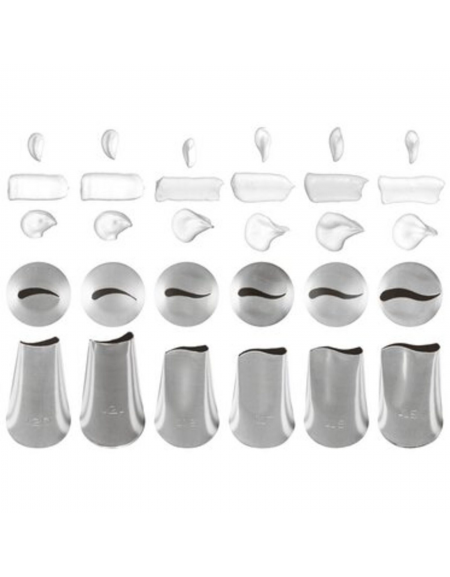 Set 6 bocchette per decorazione in acciaio inox unipezzo con foro a petalo - diametro base mm 25