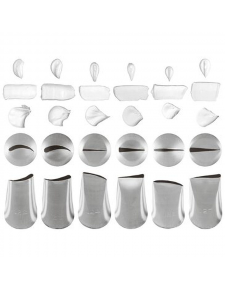 Set 6 bocchette assortite per decorazione in acciaio inox unipezzo - diametro base mm 25