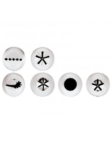 Set 6 bocchette assortite per sac à poche in acciaio inox unipezzo - diametro base mm 25