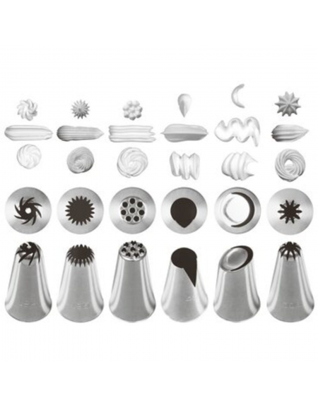 Set 6 bocchette per sac à poche in acciaio inox unipezzo con fori assorti - diametro base mm 25