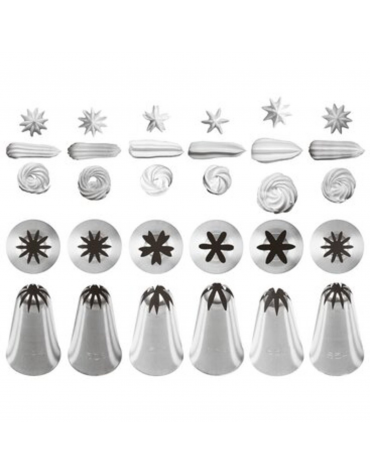 Set 6 bocchette per sac à poche in acciaio inox unipezzo - diametro base mm 25