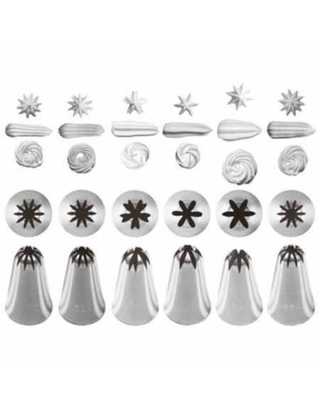 Set 6 bocchette per sac à poche in acciaio inox unipezzo - diametro base mm 25