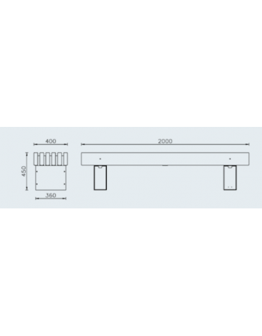 Panchina senza schienale con legno di pino, in acciaio zincato e verniciato - Con braccioli - cm 200x40x45h