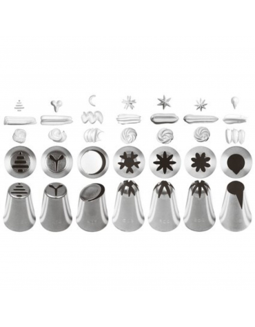 Set 7 bocchette assortite per decorazioni in acciaio inox unipezzo - diametro base mm 31