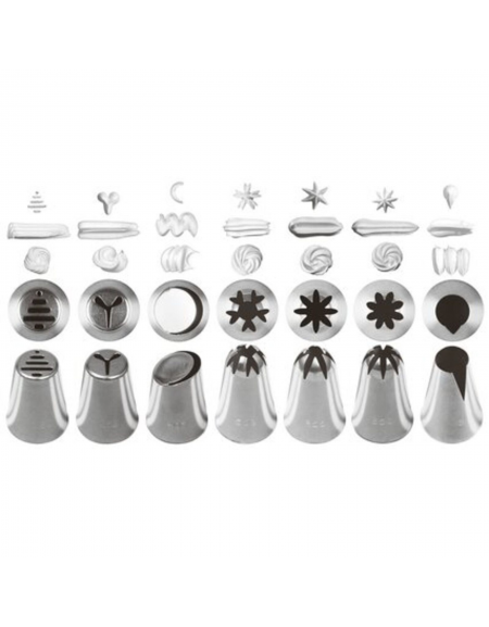 Set 7 bocchette assortite per decorazioni in acciaio inox unipezzo - diametro base mm 31