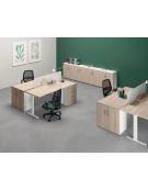 Scrivania operativa per ufficio con gambe a T -cm 80x80x73h-Colore piano : Bianco-Grigio-Noce-Olmo-Rovere chiaro-Rovere tabacco