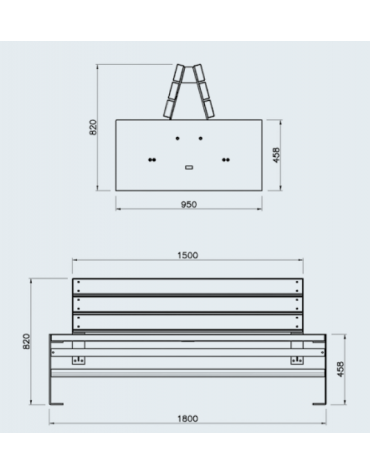 Panchina doppia con schienale e seduta in legno di pino, struttura in acciaio zincata e verniciata - cm 180x95x82h