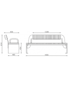 Panchina con schienale e braccioli - struttura in acciaio zincato e verniciato e doghe in legno di pregio - cm 183x65,6x81,4h