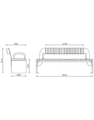 Panchina con schienale e braccioli - struttura in acciaio zincato e verniciato e doghe in legno di pregio - cm 183x65,6x81,4h