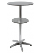 Tavolo alluminio tondo bar alto diametro piano cm.60 con ripiano - h 106 cm