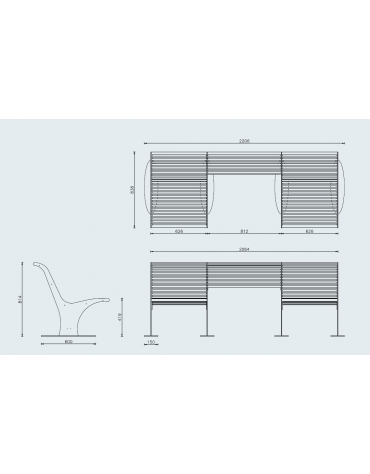 Panchina inclusiva con schienale realizzata interamente in acciaio zincato e verniciato - cm 206,5x83,8x81,4h