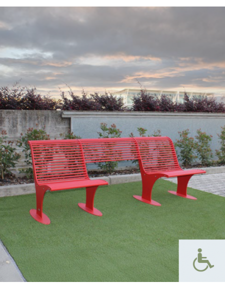 Panchina inclusiva con schienale realizzata interamente in acciaio zincato e verniciato - cm 206,5x83,8x81,4h