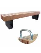 Panchina senza schienale con legno di pregio, in acciaio zincato e verniciato - Con braccioli - cm 200x40x45h